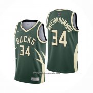 Camiseta Milwaukee Bucks Giannis Antetokounmpo #34 Earned 2020-21 Verde