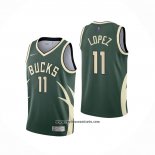 Camiseta Milwaukee Bucks Brook Lopez #11 Earned 2020-21 Verde