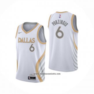 Camiseta Dallas Mavericks Kristaps Porzingis #6 Ciudad 2020-21 Blanco