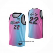 Camiseta Miami Heat Jimmy Butler #22 Ciudad 2020-21 Azul Rosa