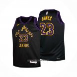 Camiseta Nino Los Angeles Lakers Lebron James #23 Ciudad 2023-24 Negro