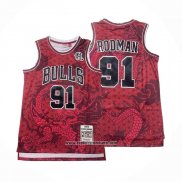 Camiseta Chicago Bulls Dennis Rodman #91 Asian Heritage Throwback 1997-98 Rojo