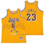 Camiseta Los Angeles Lakers LeBron James #23 Hardwood Classics Skull Edition Amarillo