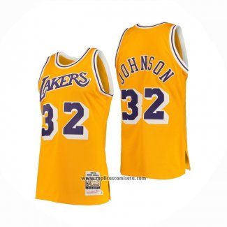 Camiseta Los Angeles Lakers Magic Johnson #32 Hardwood Classics Throwback Amarillo