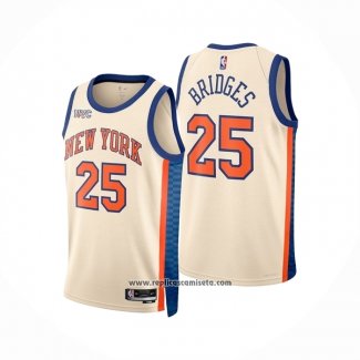 Camiseta New York Knicks Mikal Bridges NO 25 Ciudad 2025-26 Crema