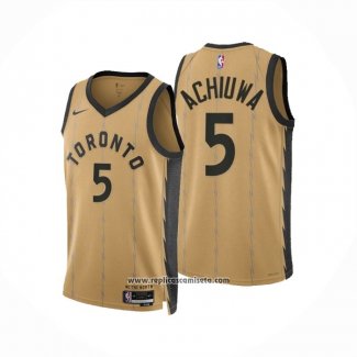 Camiseta Toronto Raptors Precious Achiuwa #5 Ciudad 2023-24 Oro