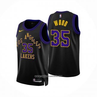 Camiseta Los Angeles Lakers Christian Wood #35 Ciudad 2023-24 Negro