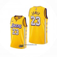 Camiseta Los Angeles Lakers Lebron James #23 Ciudad 2019-20 Amarillo