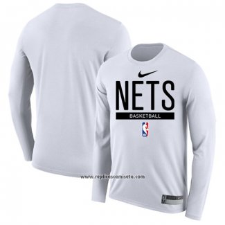 Camiseta Manga Larga Brooklyn Nets Practice Performance 2022-23 Blanco