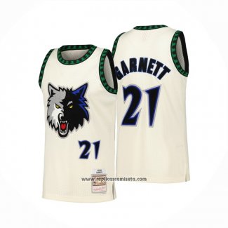 Camiseta Minnesota Timberwolves Kevin Garnet #21 Mitchell & Ness Chainstitch Crema