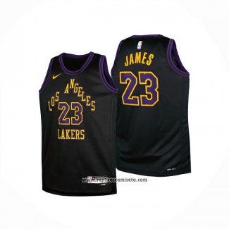 Camiseta Nino Los Angeles Lakers Lebron James NO 23 Ciudad 2025-26 Negro