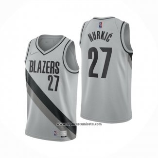 Camiseta Portland Trail Blazers Jusuf Nurkic #27 Earned 2020-21 Gris