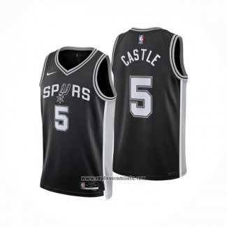 Camiseta San Antonio Spurs Stephon Castle NO 5 Icon 2024-25 Negro