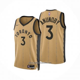 Camiseta Toronto Raptors OG Anunoby #3 Ciudad 2023-24 Oro