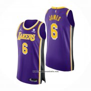 Camiseta Los Angeles Lakers LeBron James #6 Statement Autentico Violeta