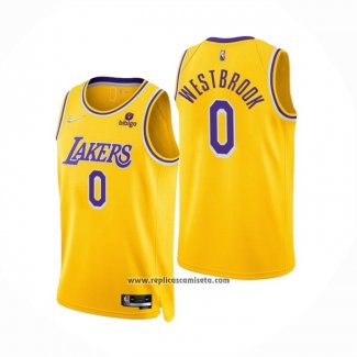 Camiseta Los Angeles Lakers Russell Westbrook #0 75th Anniversary 2021-22 Amarillo