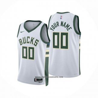 Camiseta Milwaukee Bucks Personalizada Association 2024-25 Blanco