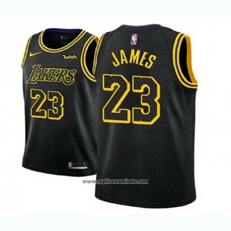 Camiseta Nino Los Angeles Lakers Lebron James #23 Ciudad 2017-18 Negro