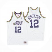 Camiseta Utah Jazz John Stockton NO 12 Mitchell & Ness 1991-92 Blanco