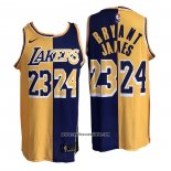 Camiseta Los Angeles Lakers Kobe Bryant LeBron James #24 23 Split Amarillo Violeta