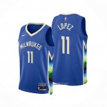 Camiseta Milwaukee Bucks Brook Lopez #11 Ciudad 2022-23 Azul