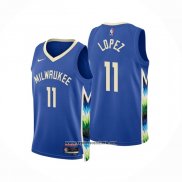 Camiseta Milwaukee Bucks Brook Lopez #11 Ciudad 2022-23 Azul