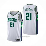 Camiseta Milwaukee Bucks Jrue Holiday #21 Ciudad 2021-22 Blanco