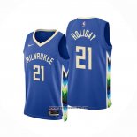 Camiseta Milwaukee Bucks Jrue Holiday #21 Ciudad 2022-23 Azul