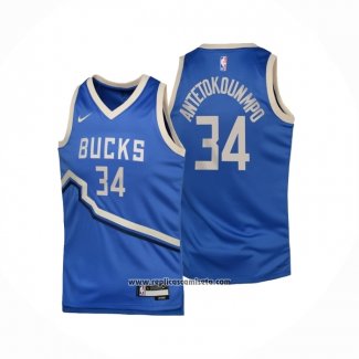 Camiseta Nino Milwaukee Bucks Giannis Antetokounmpo #34 Ciudad 2024-25 Azul