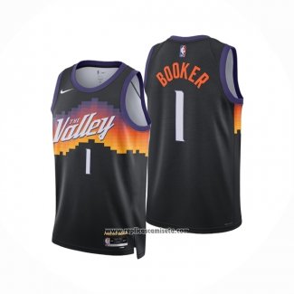 Camiseta Phoenix Suns Devin Booker NO 1 Ciudad 2025-26 Negro