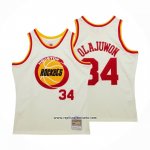 Camiseta Houston Rockets Hakeem Olajuwon #32 Mitchell & Ness Chainstitch Crema