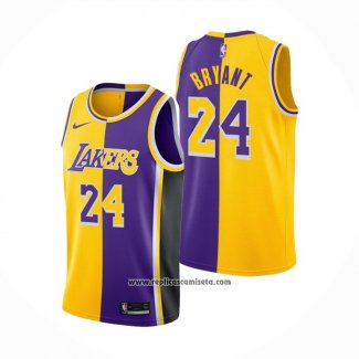 Camiseta Los Angeles Lakers Kobe Bryant #24 Split Amarillo Violeta