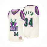 Camiseta Milwaukee Bucks Ray Allen #34 Mitchell & Ness Chainstitch Crema