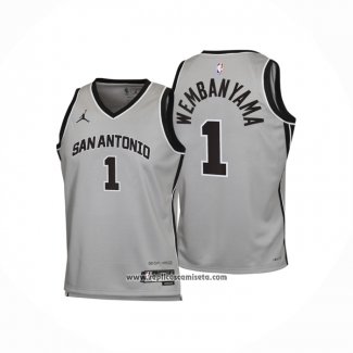 Camiseta Nino San Antonio Spurs Victor Wembanyama NO 1 Statement 2025-26 Gris
