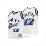 Camiseta Nino Utah Jazz John Stockton #12 Hardwood Classics Throwback 1996-97 Blanco
