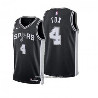 Camiseta San Antonio Spurs DeAaron Fox NO 4 Icon 2024-25 Negro
