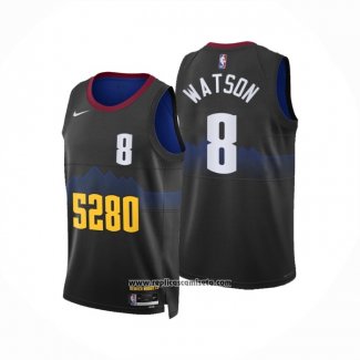 Camiseta Denver Nuggets Peyton Watson #8 Ciudad 2023-24 Negro