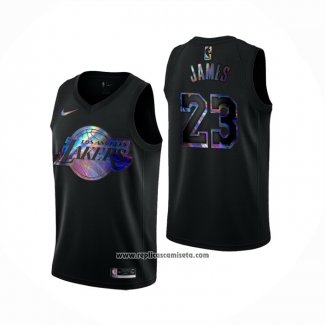 Camiseta Los Angeles Lakers LeBron James #23 Iridescent Logo Negro