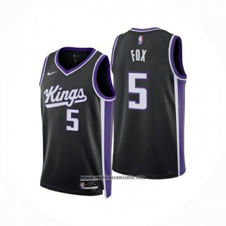 Camiseta Sacramento Kings DeAaron Fox NO 5 Icon 2024-25 Negro