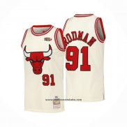 Camiseta Chicago Bulls Dennis Rodman #91 Mitchell & Ness Chainstitch Crema