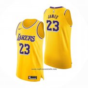 Camiseta Los Angeles Lakers LeBron James #23 Icon Autentico Amarillo