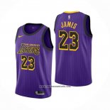 Camiseta Los Angeles Lakers Lebron James #23 Ciudad 2018 Violeta