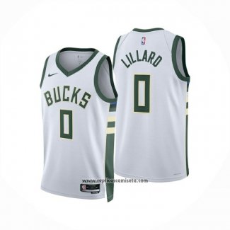 Camiseta Milwaukee Bucks Damian Lillard NO 0 Association 2024-25 Blanco
