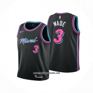 Camiseta Nino Miami Heat Dwyane Wade #3 Ciudad Negro