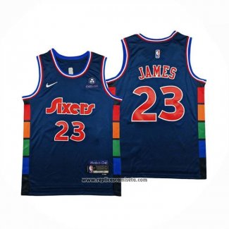 Camiseta Philadelphia 76ers LeBron James NO 23 Ciudad 2021-22 Azul