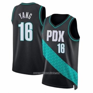 Camiseta Portland Trail Blazers Hansen Yang NO 16 Ciudad 2025-26 Negro
