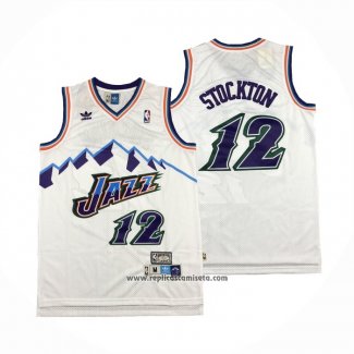 Camiseta Utah Jazz John Stockton #12 Retro Blanco