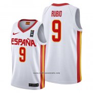 Camiseta Espana Ricky Rubio #9 2019 FIBA Baketball World Cup Blanco