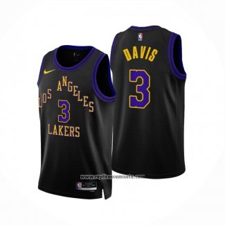 Camiseta Los Angeles Lakers Anthony Davis #3 Ciudad 2023-24 Negro