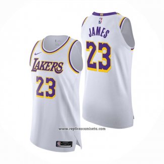 Camiseta Los Angeles Lakers LeBron James #23 Association Autentico Blanco